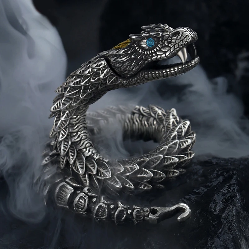 Handmade Retro Rattlesnake Hip-Hop Bracelet for Men
