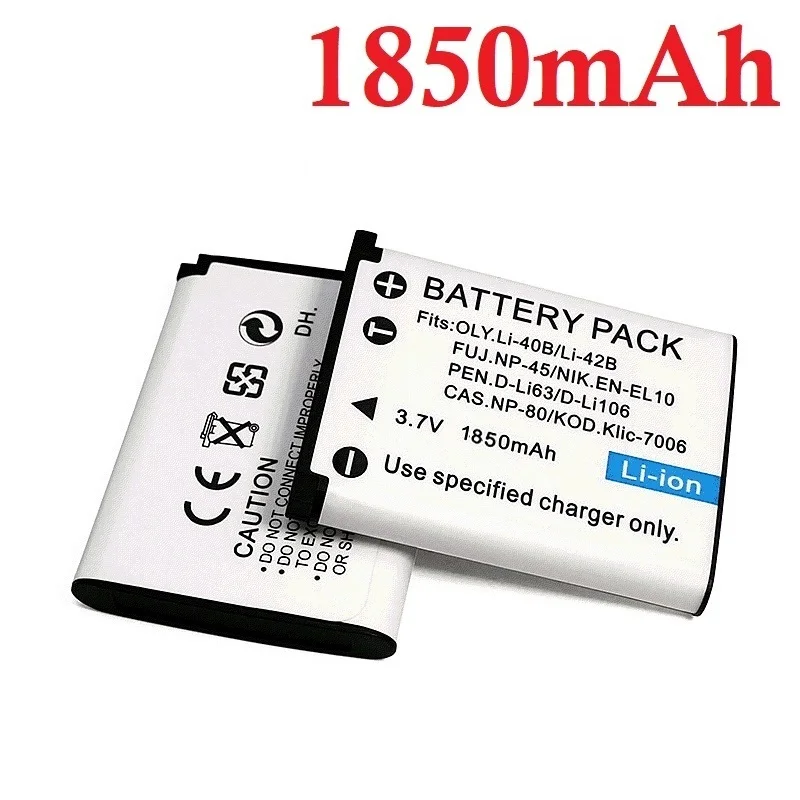 Batería de 1850mah para Olympus Li-40B, Li40B, Li 40B, Li-42B, Nikon EN-EL10 EN EL10, ENEL10, Fujifilm NP-45, Casio NP-80, NP80
