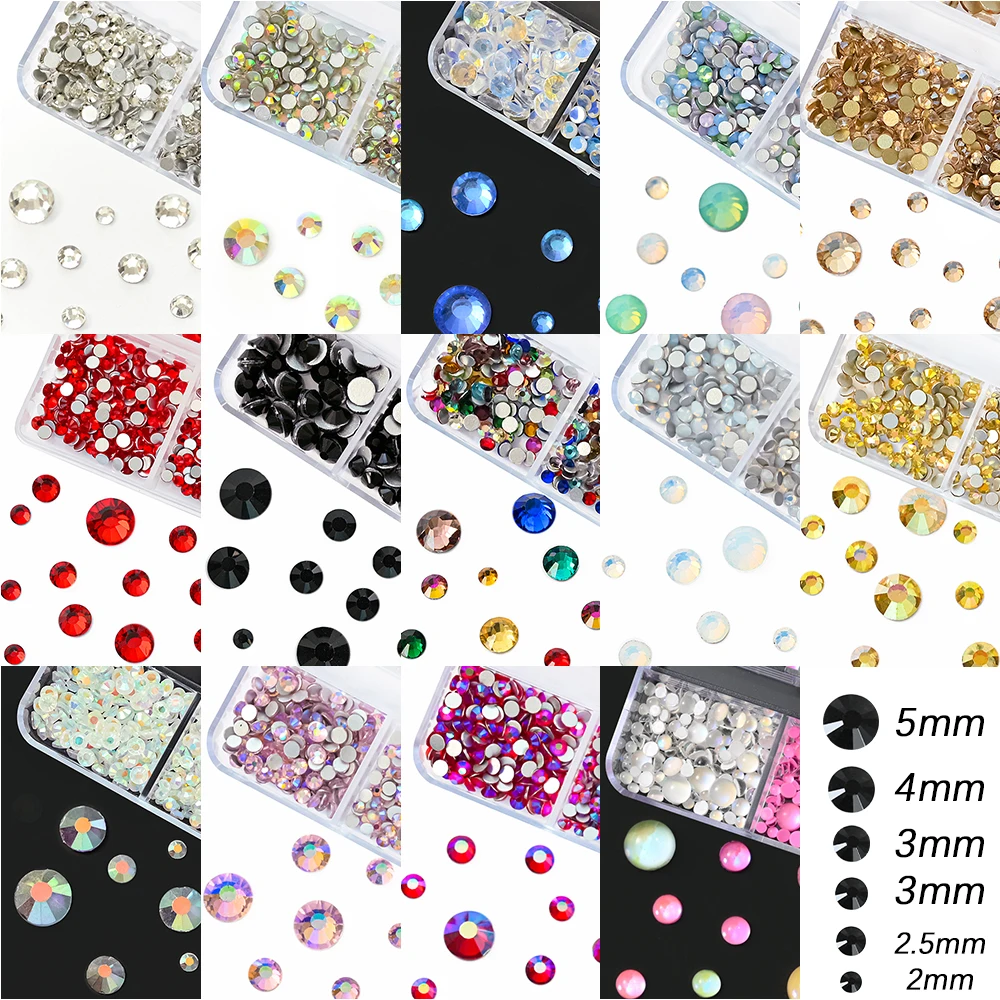 1 Box Aurora Mix Größen SS6-SS20 Glas Non-Hotfix Strass Flachback-Kristallsteine Glitzer Nageldiamanten für DIY-Kleidung – Detail 5