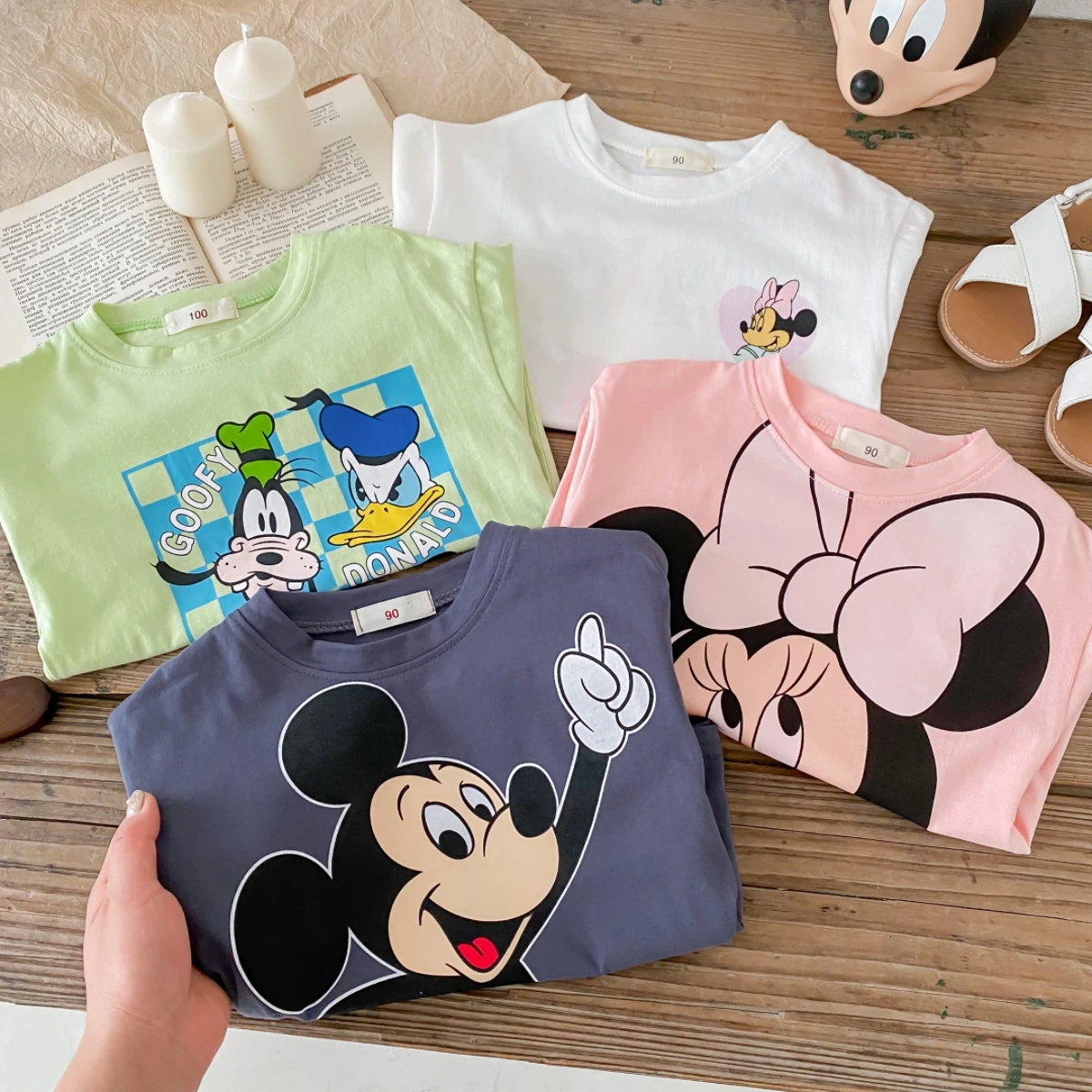 Disney Minnie Cute Baby Girls' T-shirt 2023 Summer Clothing Short Sleeve Cartoon Tees Tops Children Clothes Boys Mickey Tshirt 2
