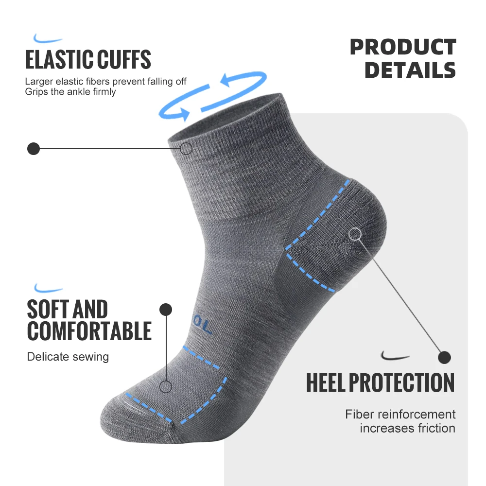 WRELS Men's Compression Socks Men Merino Wool Black Ankle Cotton Socks Herren Socken Basketball Sports Compression Sock for Man