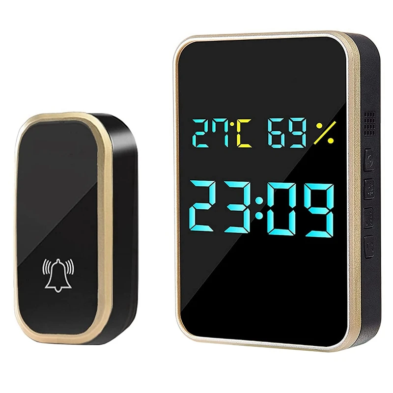 

Wireless Doorbell, Battery-Free, Waterproof Wireless Doorbell Set, Display Temperature,For Apartments,Garden EU Plug