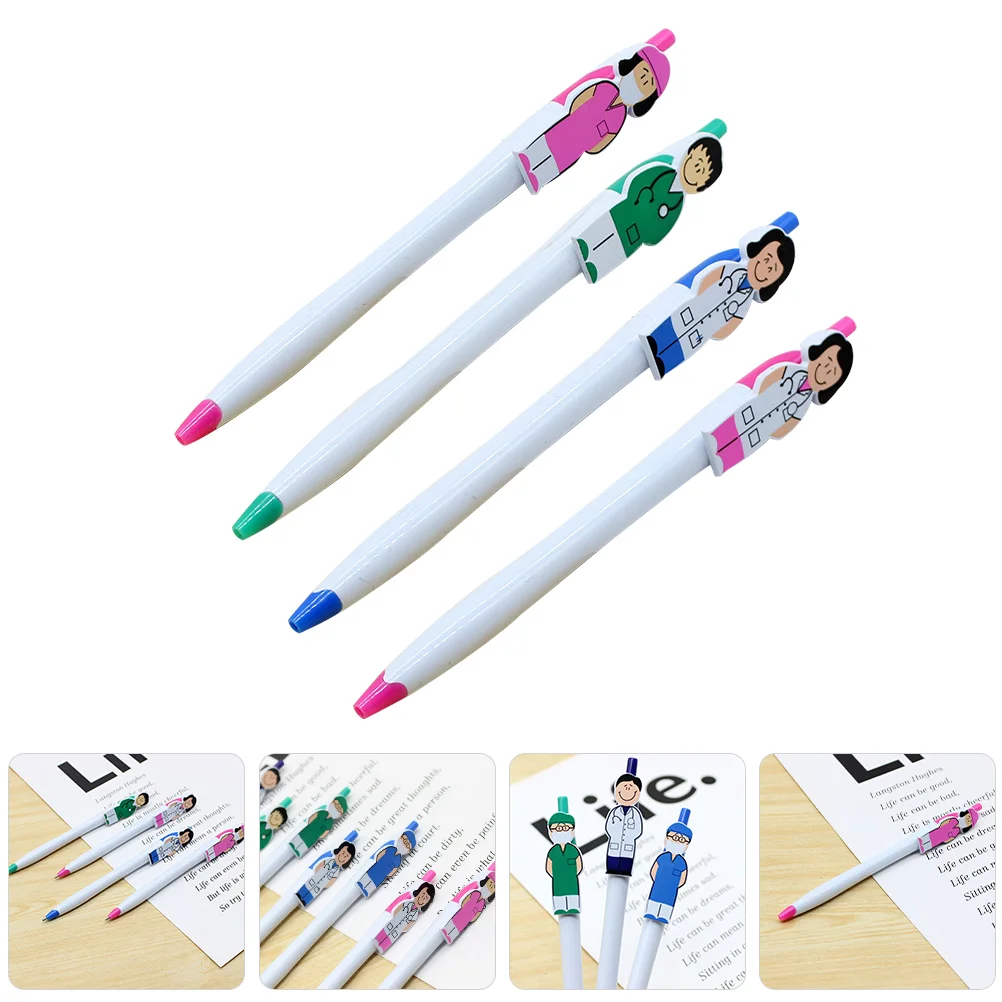 

4 Pcs Office Supply Cartoon Nurse Ballpoint Pen Adorable Signature Aldult Sketching Pens Press Type Plastic