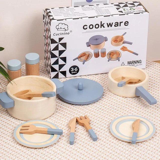 Pretend Play Kitchen Toys Wooden Montessori Kitchen Toys Pots And Pans Kitchen  Set For Kids 10 Pieces Wooden Cooking Utensils - AliExpress