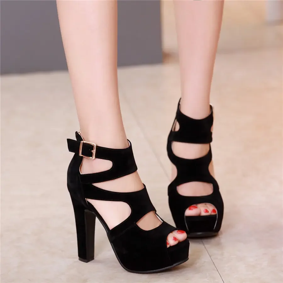 Women's High Block Heel Peep Toe Sandals - Cross Strap Zipper Gladiator Platform Shoes