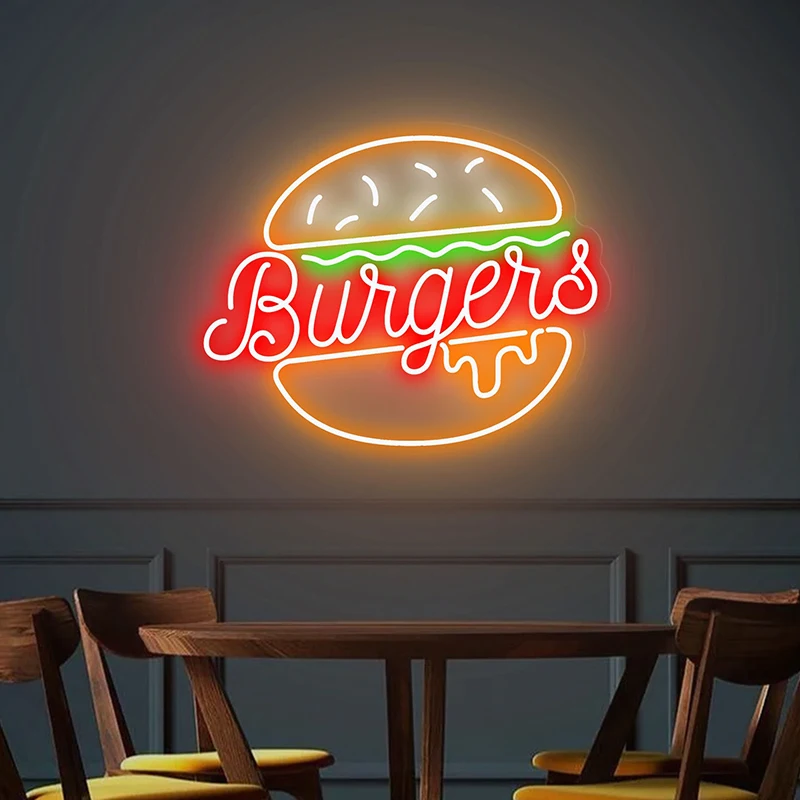 

Burger Neon Sign Custom LED Dimmable Hamburger Neon Light Signs Home Wall Decor Fast Food Coffee Shop Restaurant Bar Decoration