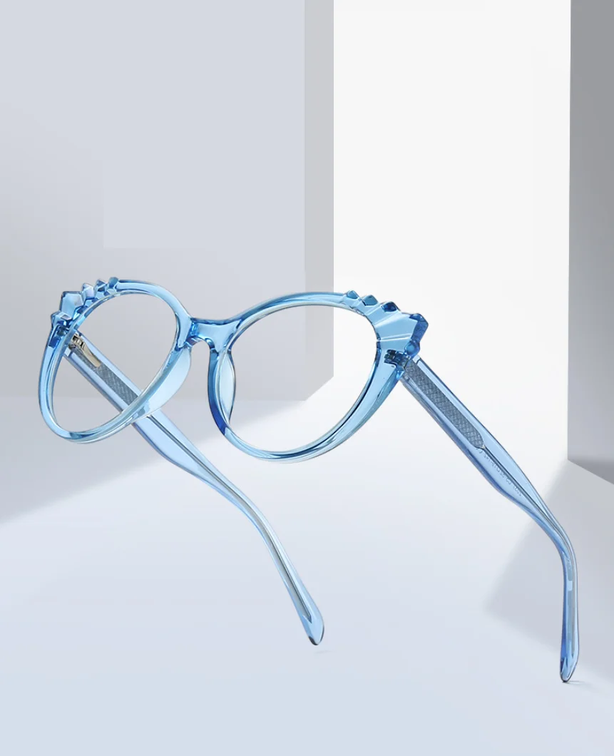 54303 Retro Round Cat Eye Plastic Titanium Anti Blue Light Glasses Frames Women TR90 Fashion Computer Eyeglasses cute blue light glasses