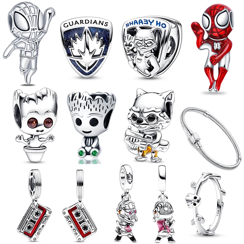 

y2k New in Marvel legends Guardians of the Galaxy Spiderman Hello Stitch Fit Charms pandora 925 originales Bracelet for woen