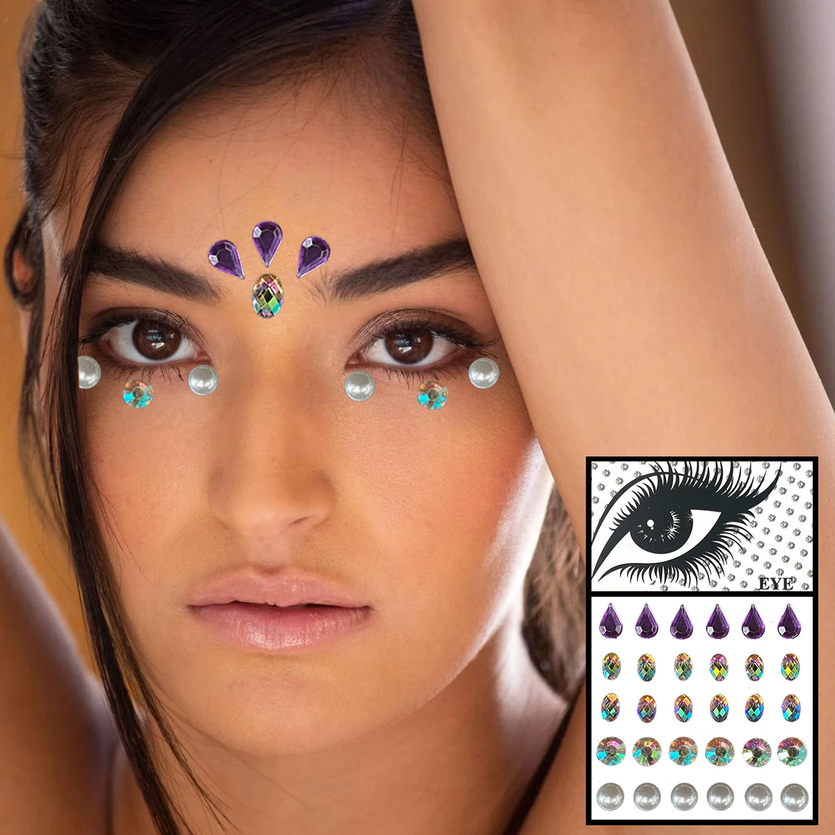 Stern Herz Frauen Gesicht Schmuck Temporäre Tattoo Eye Eyeliner Strass  Edelsteine Make-Up Aufkleber Flash Tränen Perle Edelsteine Festival Rave -  AliExpress