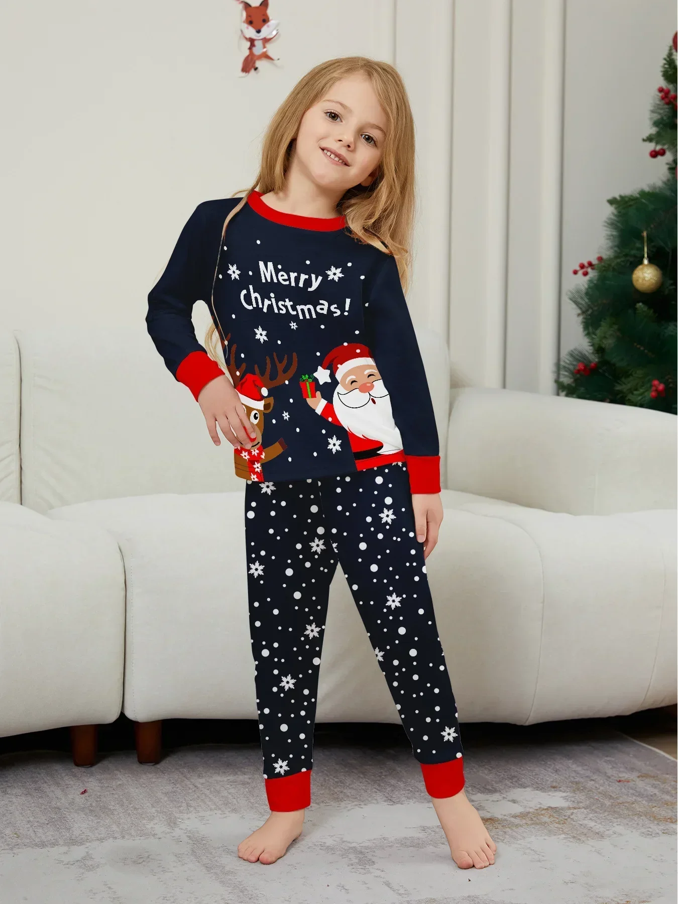 Merry Christmas Print Family Matching Outfits New Adults Kids Clothing Set Casual Soft Pajamas Baby&dog Romper Xmas Look