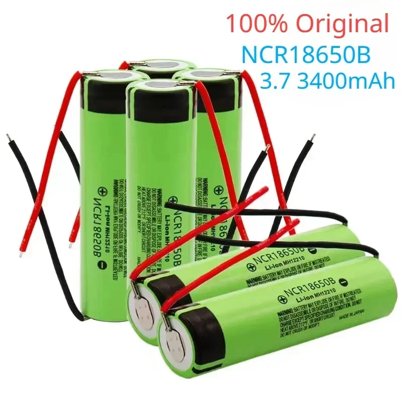 

Bateria de lítio Adequado para Lanterna, Fio DIY, 100% Original, 18650, 3400mAh, 3.7V, NCR18650B, 1-10Pcs