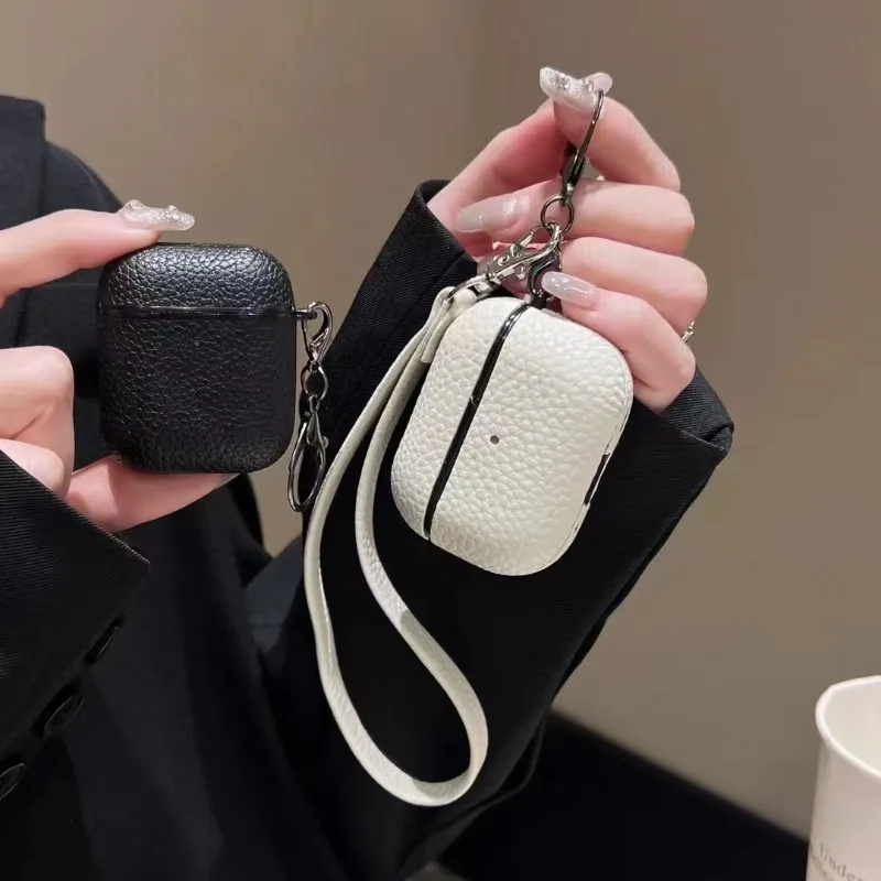 Solid Color Lychee Patterned Drop Proof Hand Drawer Headphone Cover For 1/2 Pro Pro2 3 4 Leather Headphone Cover Protective Case