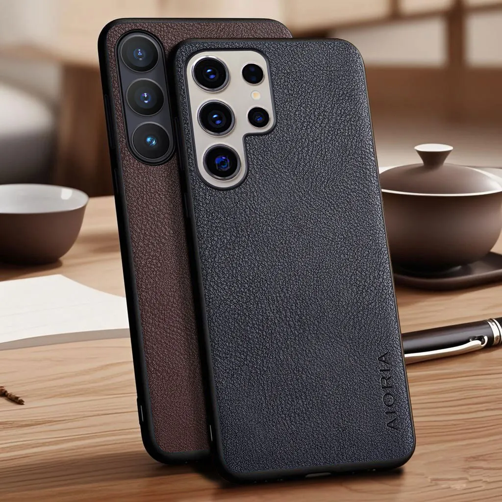 Elegant Vegan Lychee Pebbled Leather Phone Case - Premium Protective Cover