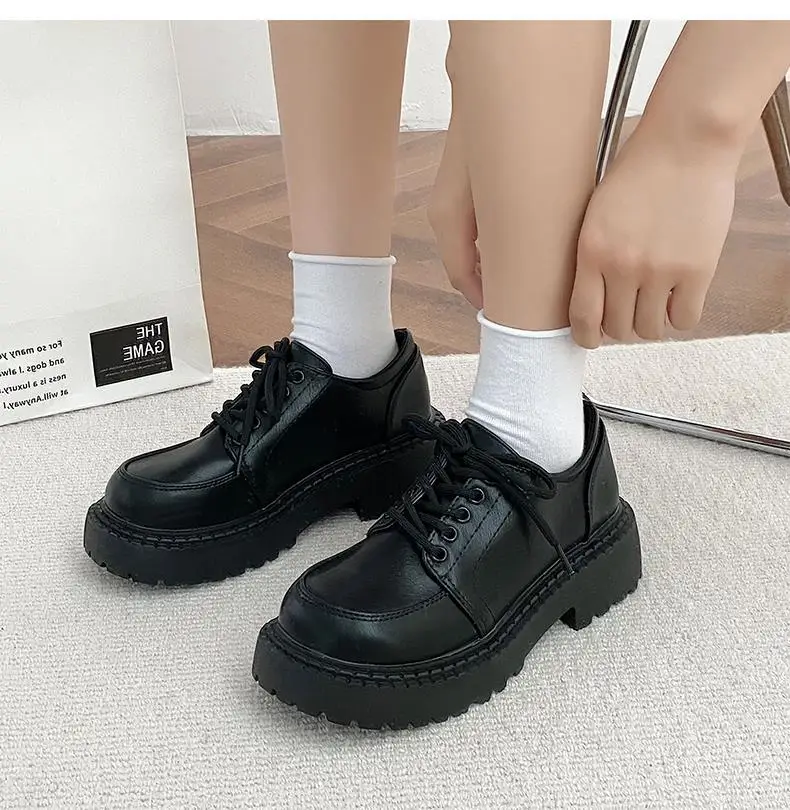 British Small Leather Shoes Women's Platform Heels Sexy Autumn New Retro Thick-soled Lace-up Shoes