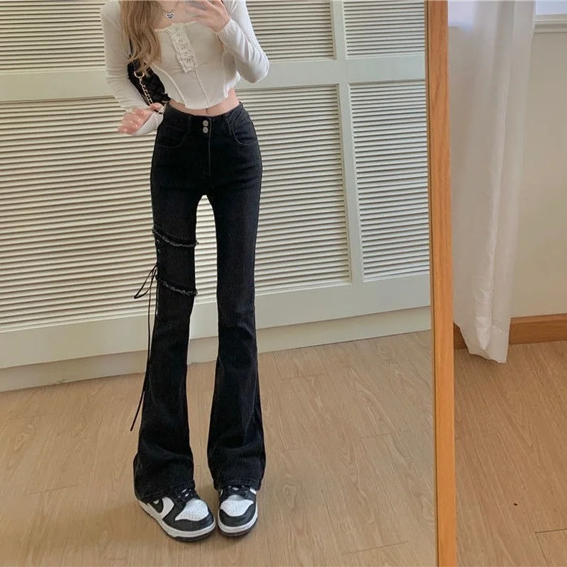 Black Bell Bottom Jeans Denim Jeans for Women 2024 Vintage Long High Waist  Korean Flare Leggings Elasticity Luxury Pants Skinny - AliExpress