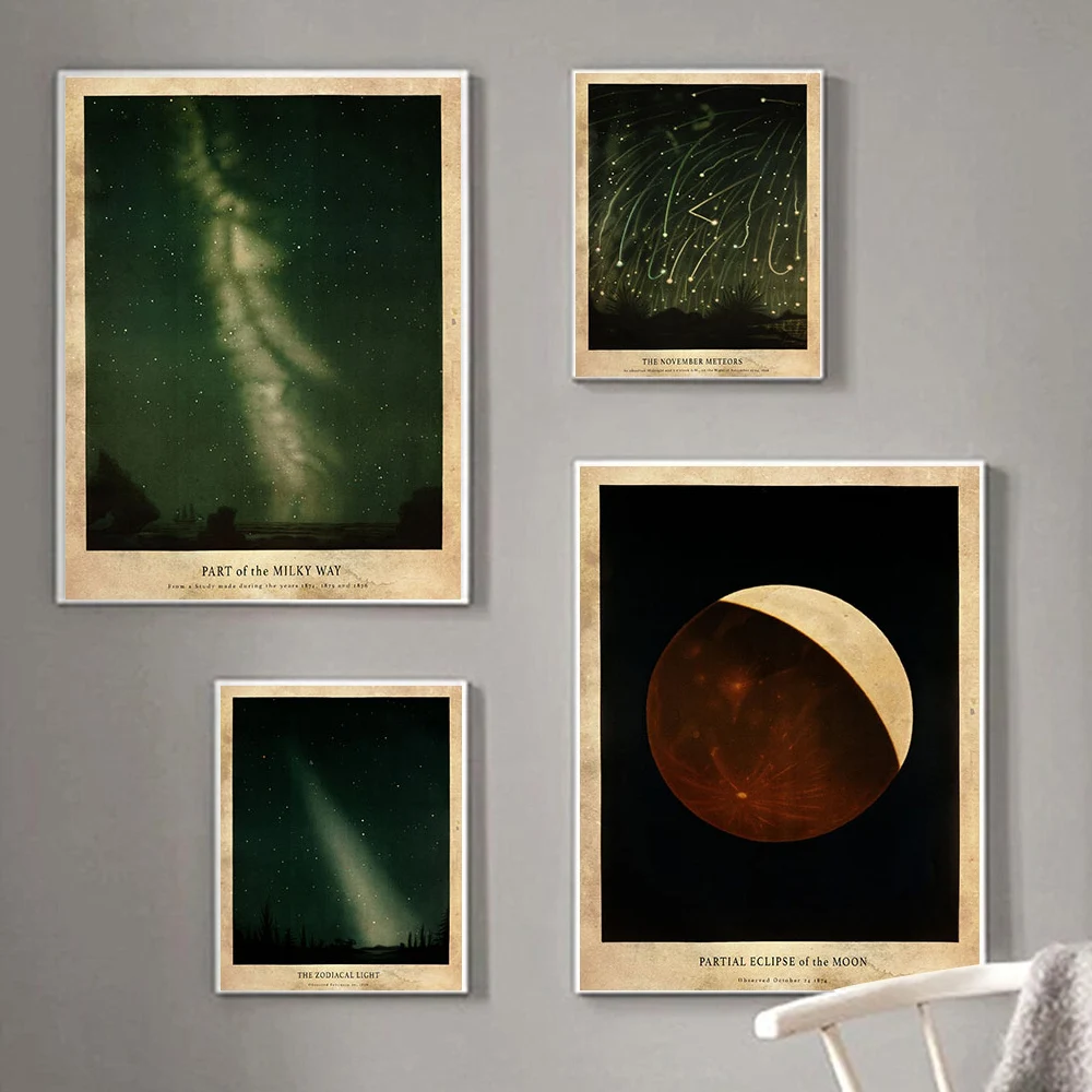 Vintage Galaxy Milky Stars Night Sky Art Prints Wall Art Nebula Eclipse Of The Moon Poster Prints Great Comet Canvas Painting