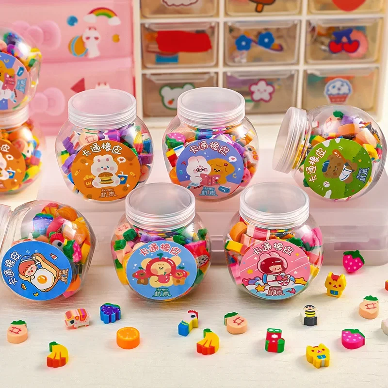 Cute Mini Erasers Kawaii Fruit Animals Rubber Erasers Korean Stationery Kid Toys Gift Correction Tool Office Supplies 50pcs/box