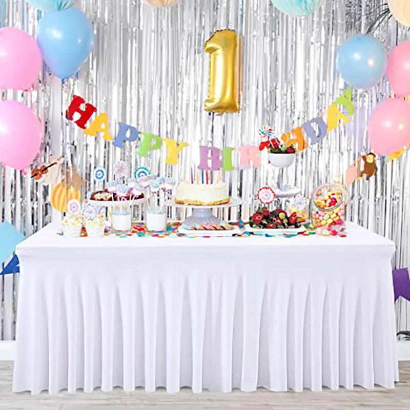 Description Picture 6 of item8FT 1-20pcs Spandex Stretch Tablecloth Hotel Banquet Wedding Party Table Cover fitted white/black Table Skirt Tablecloth