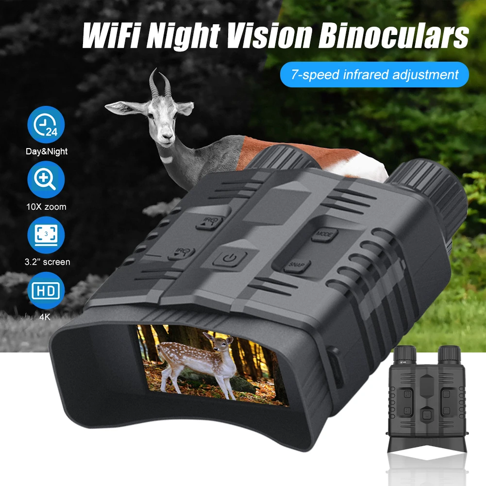 

4K WiFi 10x Night Vision Binoculars Device 800m Full Dark 8W Infrared Digital Telescope Goggles For Hunting Camping Video Record
