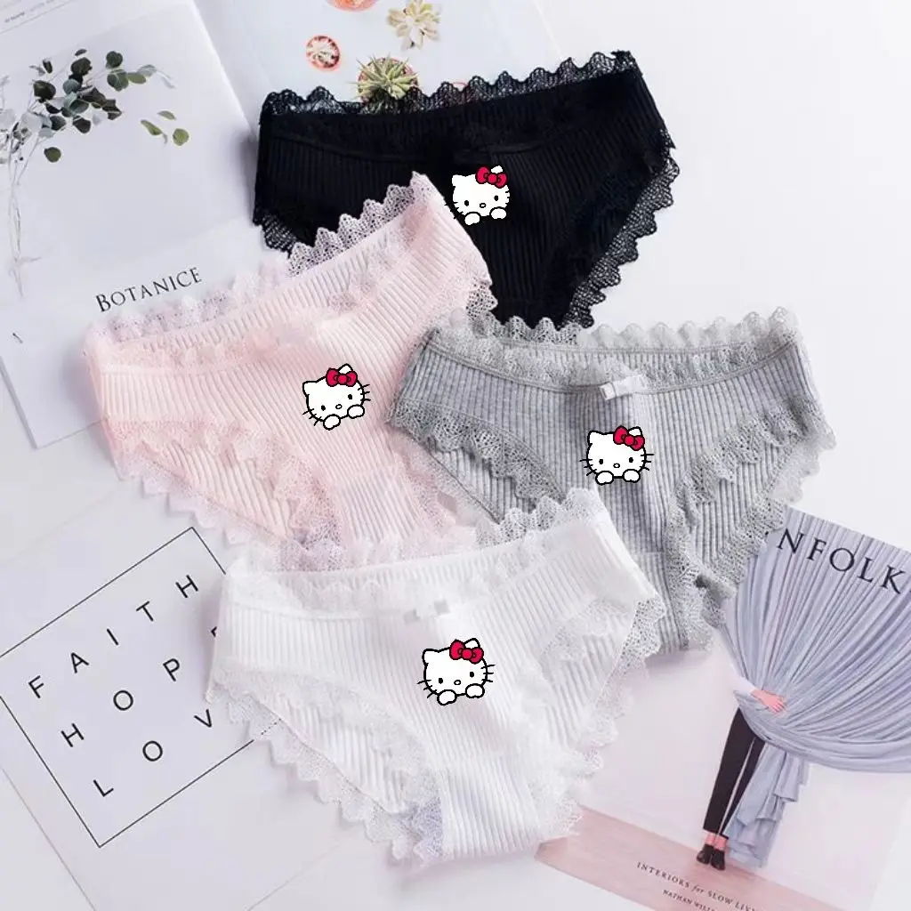 Kawaii Sanrio Hello Kitty Women Cotton Underpants Underwear Cotton Panty Comfortable and Breathable Seamless Anime Girl Briefs