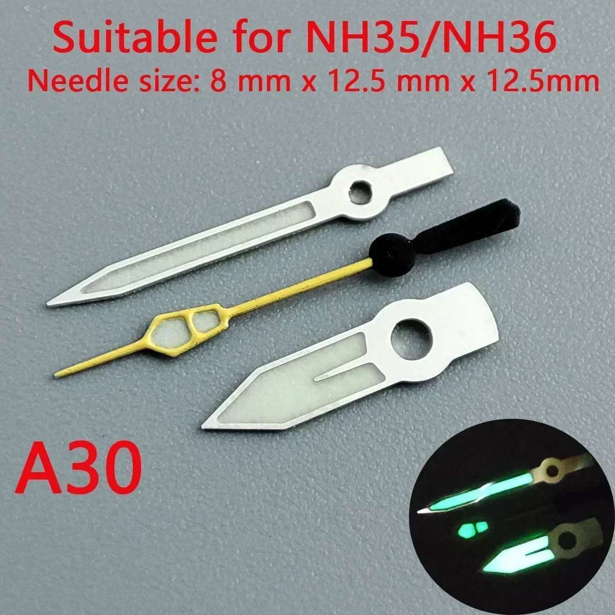 Premium 904L Silver Watch Hands with Green Luminous Accents - Wholesale Watch Accessories