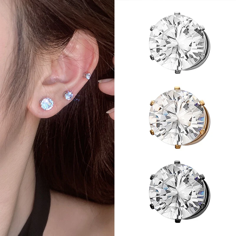 2PCS Magnetic Ear Clips White Crystal Stone Strong Magnetic Ear Stud Women Men Punk Zircon Magnet Earrings Non Piercing Jewelry images - 6