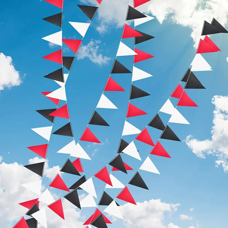 Red Black White Hanging Fabric Triangle Flag Banner Backdrop for Halloween Wedding Graduation Birthday Party Decoration Supplies