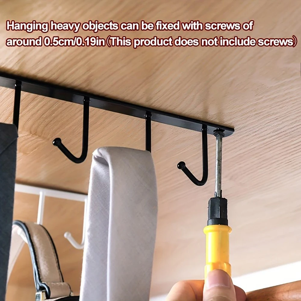 1PC Cabinet Mug Hook, 6-hooks/12-hooks Hanging Cup Holder, Multifunctional Wardrobe Row Hook Organizer Save Storage Space 3