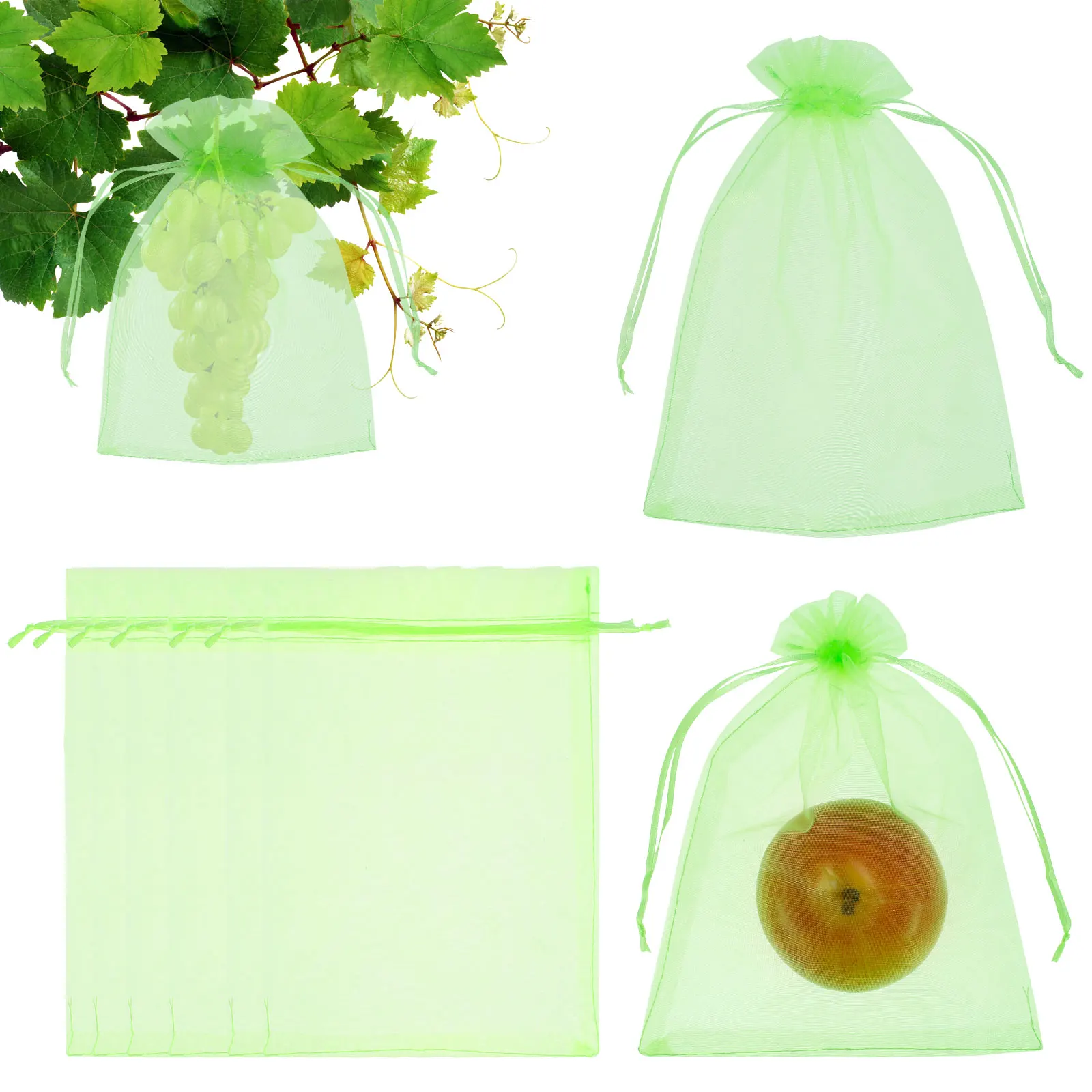 

New 100Pcs Fruit Protection Bags Reusable Garden Netting Bags with Drawstring Breathable Fine Mesh Fruit Bag Multipurpose Fruit