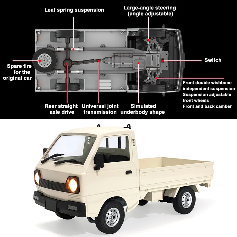 ZWN 1:12/1:16 Retro Rc Car With LED Lights Full-scale Simulation Vehicle Professional 4WD Remote Control Pickup Truck Model Toys 6