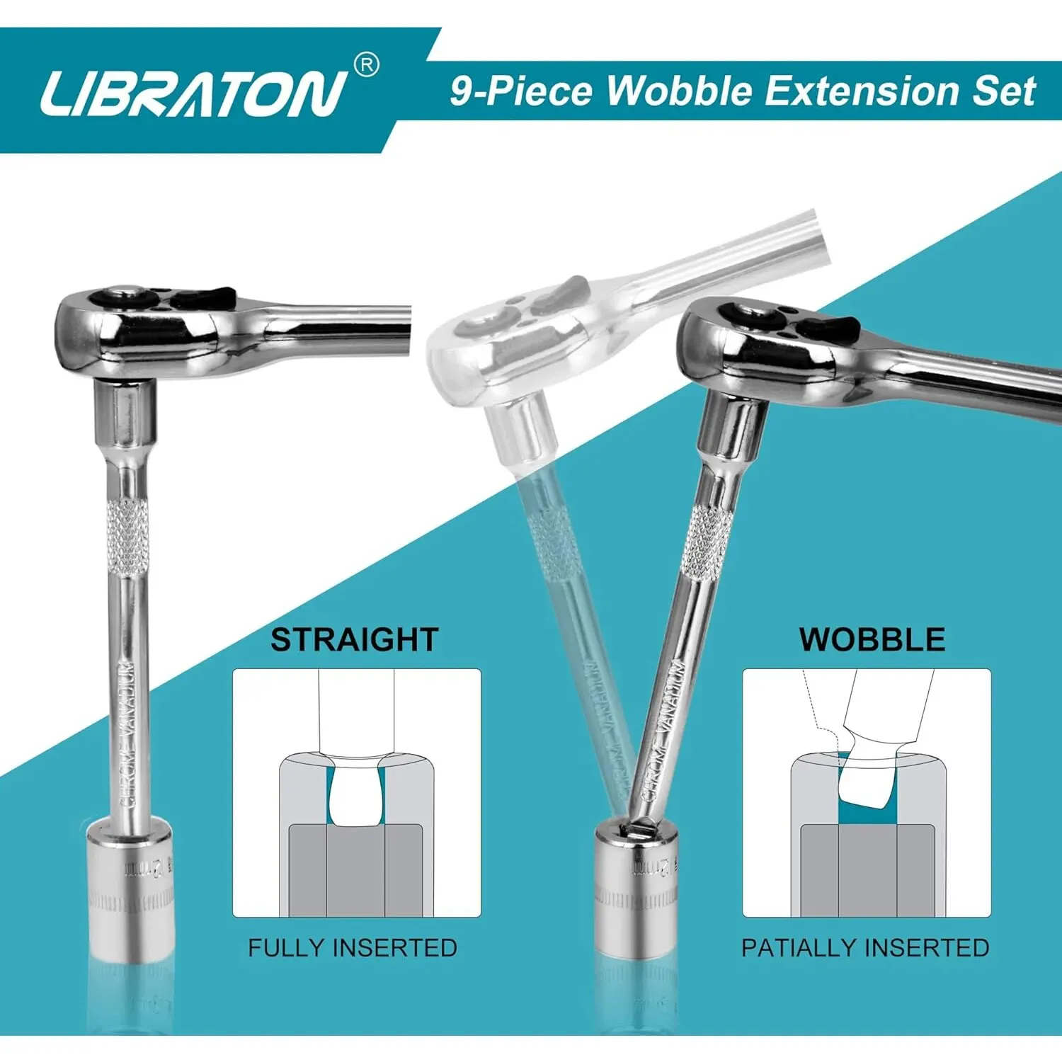 Libraton Wobble Extension Set Socket Extensions Set Ratchet Extensions 1/4" 3/8" 1/2" Wobble Extensions Drive Socket Extension 3