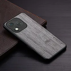 Luxury Bamboo Wood Pattern Leather Phone Case Cover for Honor X8c (Light Gray)