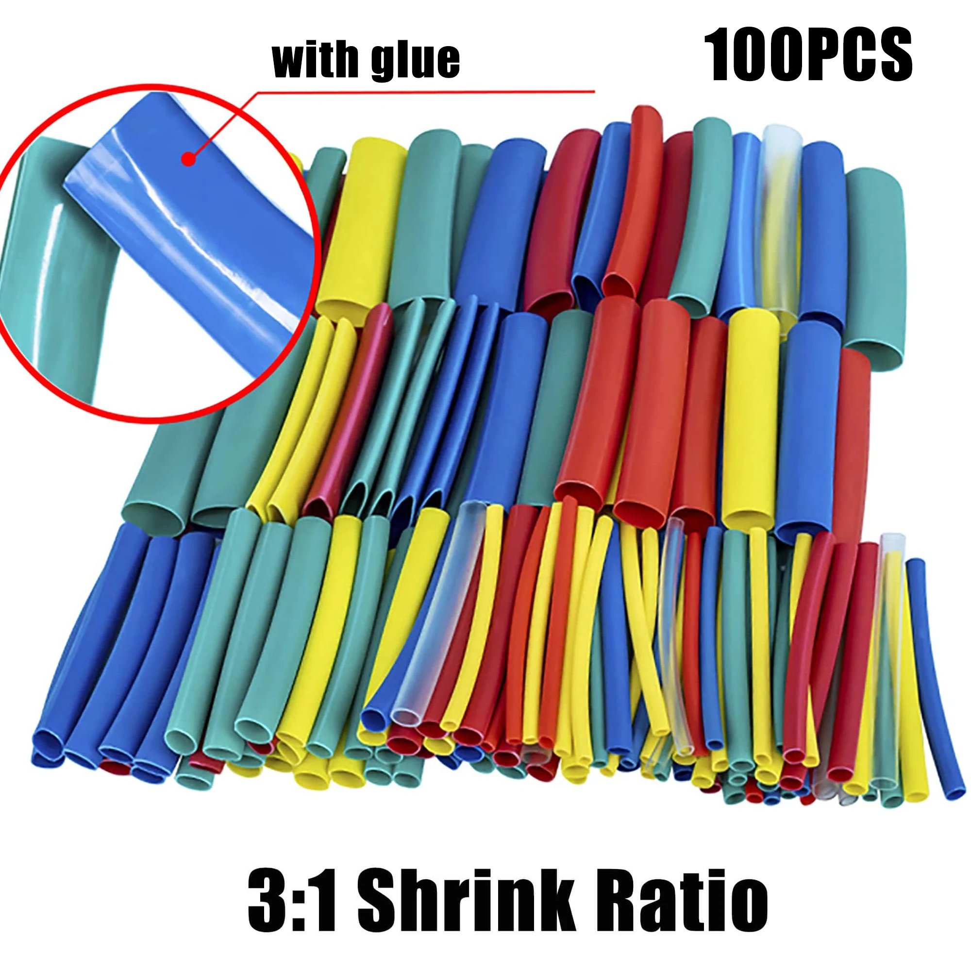 3:1 Heat Shrink Tube With Glue Inside 100 PCS 8 Size 1.6/2.4/3.2/4.8/6.4/7.9/9.5/12.7mm Wrap Wire Cable Kit heat shrink tube