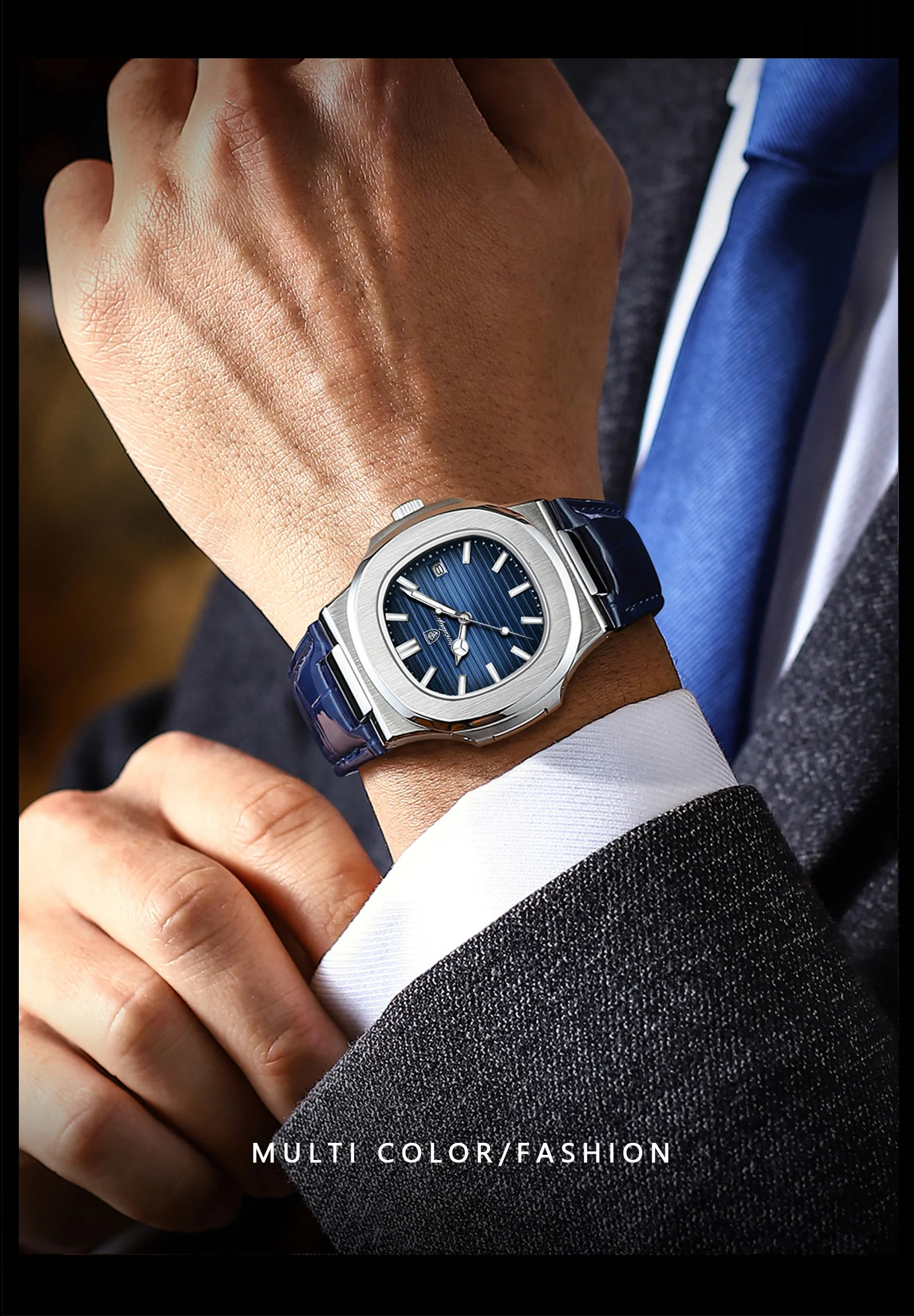 POEDAGAR Top Luxury Square Man Watch Date Waterproof Luminous Men Wristwatch High Quality Leather Men's Quartz Watches+Box Reloj