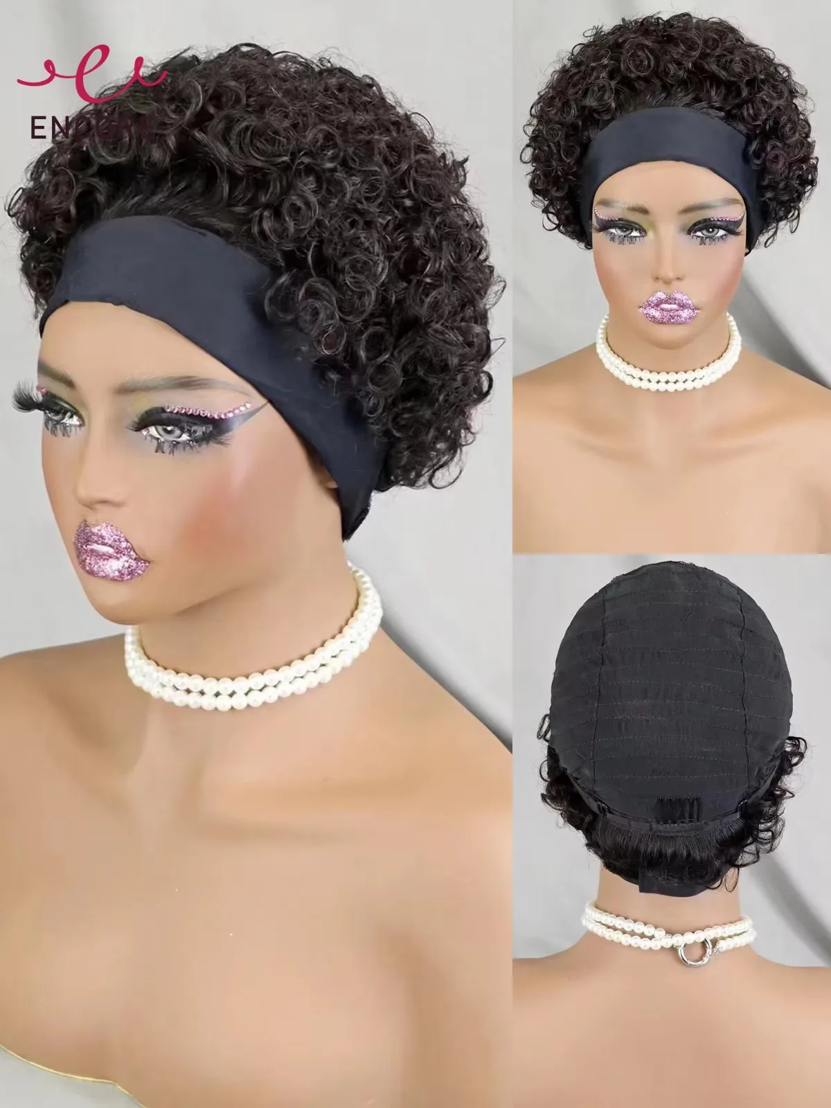 Bouncy Curly Short Machine Made Wigs Natural Hair Wigs 200% Density Remy Human Hair Bangs PrePlucked Black Women human hair wigs