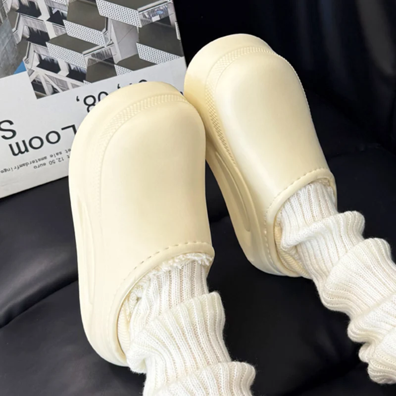 Light Waterproof Cotton Slippers Women Winter Thick Fleece Lining Clogs Slippers Woman Fashion Chunk Platform Cotton Shoes Mujer