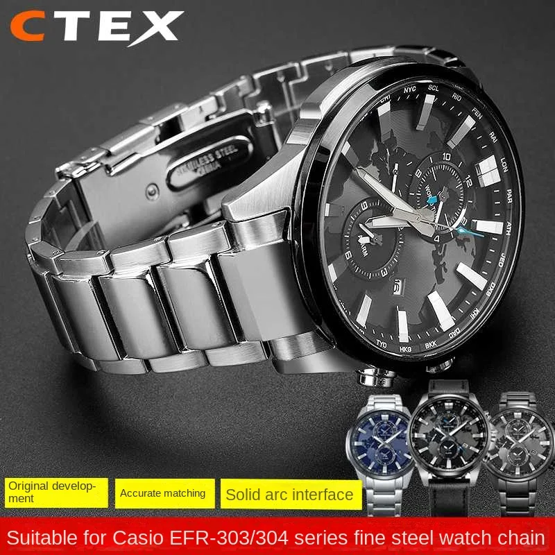 

Stainless steel Watchband For Casio EDIFICE series EFR-303L/D Earth Heart curved precision steel metal watch strap with 22mm