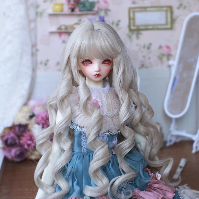 

1/3 1/4 1/6 Bjd Doll's Wig Gray Blue Color Bangs Long Hair Wig Children Play House Diy Dress Up Toy Gifts