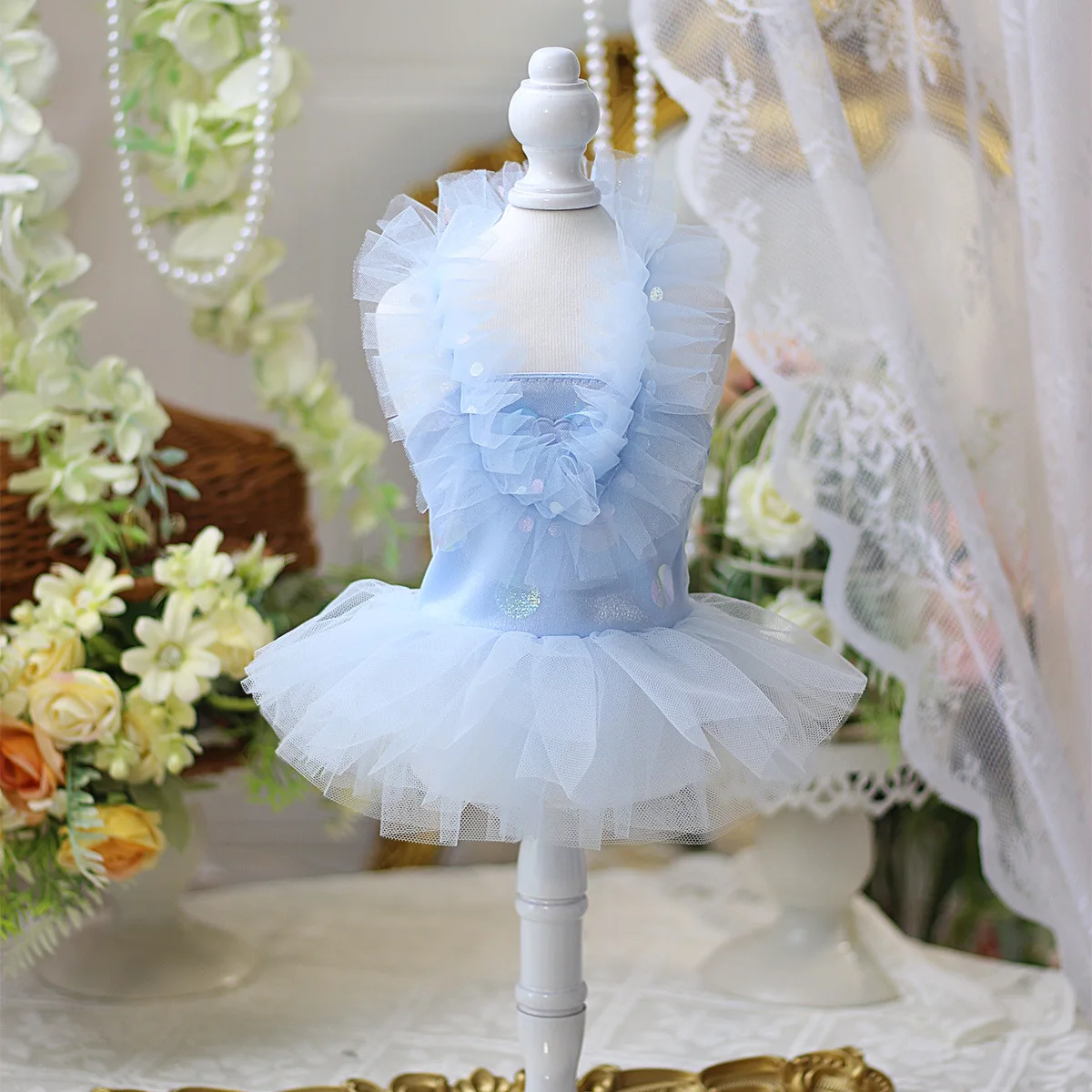 Ummer Lightweight Tulle Princess Dress For Small Dogs & Cats Lace Teddy Bichon Formal Party Dress With Bow Pet Wedding
