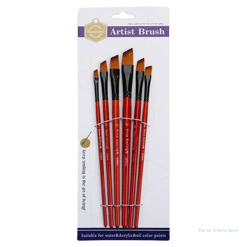 

M17F 6X Angular Paint Brushes Set Artist Paintbrushes Wood Long Handle for Acrylic Painting Oil Watercolor Canvas Board Rock