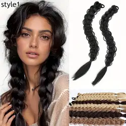 Elegant Long Braided Ponytail Wig Extension - Synthetic Hairpiece with Elastic Band (Style 1)