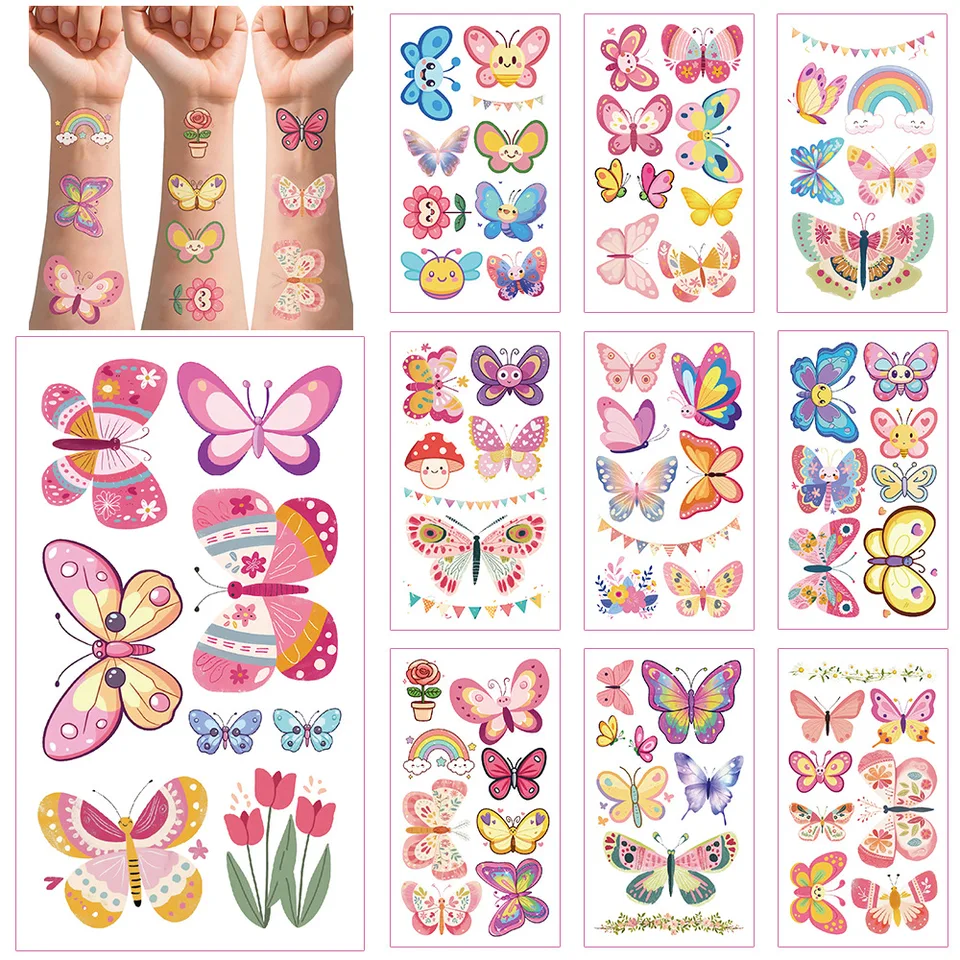 Qpout Tatuaggi temporanei per bambini, 135 tatuaggi luminosi in stile cartone an