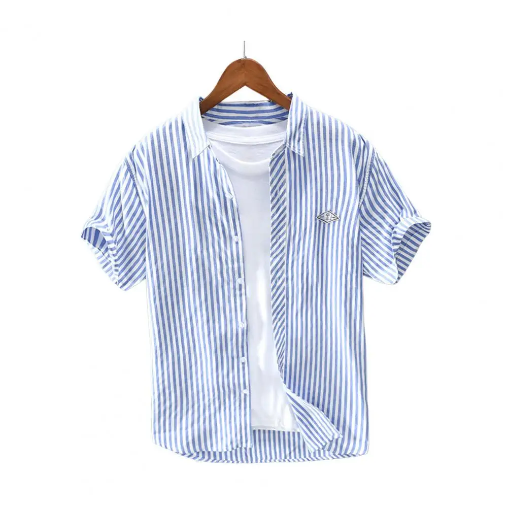 

Men Formal Shirt Men's Summer Lapel Dress Shirt Single-breasted Mid Length Cardigan for Formal Business Beach Commute Vertical