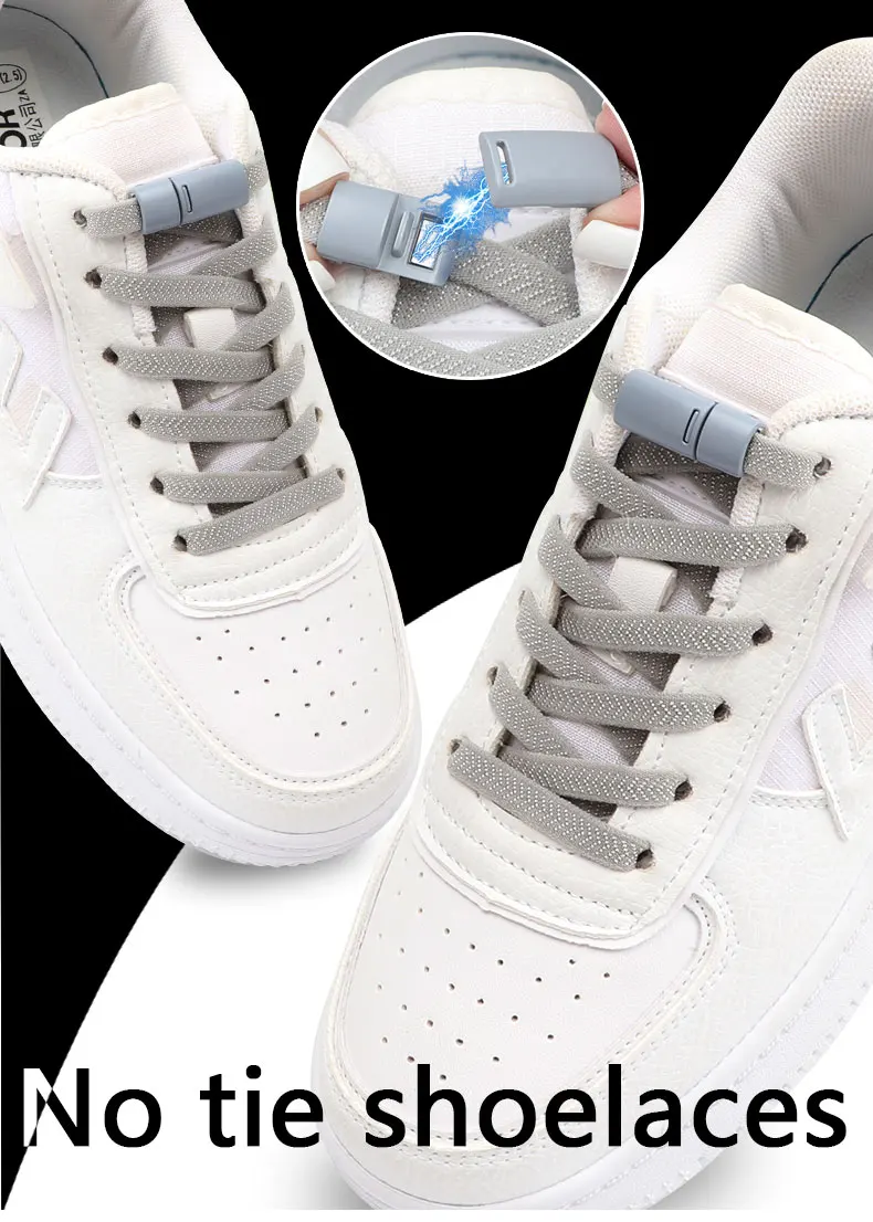 Neue Magnetische Lock Schnalle Schnürsenkel Kleine Weiße Turnschuhe Schuhe Spitze Kinder Erwachsene Elastische Schnürsenkel Freies Krawatte Artefakt Zubehör – Detail 1