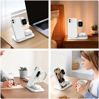 30W LED Fast Wireless Charger Stand 3 In 1 Foldable Charging Station,For IPhone/Apple Watch 9 8 7 6 5/Airpods Pro 6