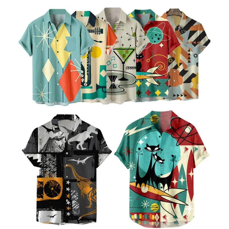 

2023 Summer Beach Style Men's Hawaiian Shirts 3D Printed Casual Musical Instruments Tops Loose Short-sleeve Blouses Camicias