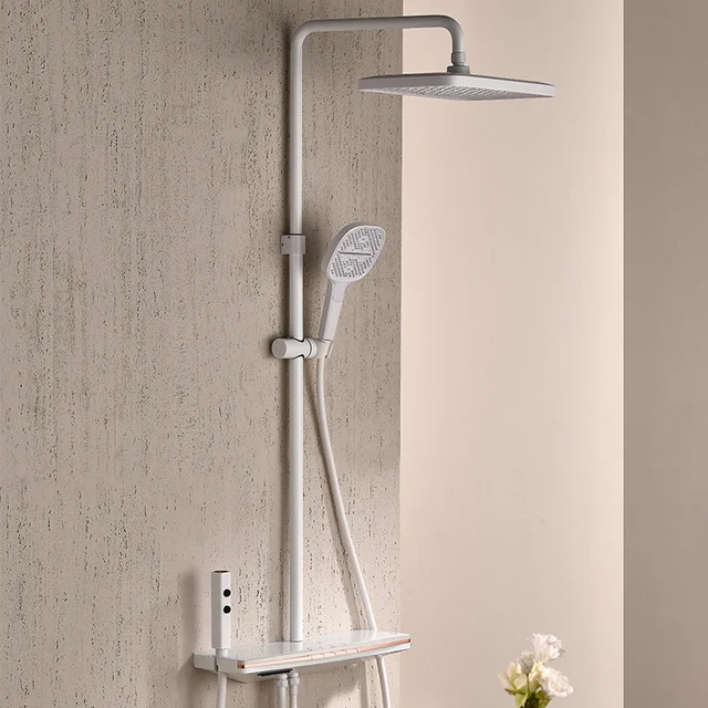 Digital Display Waterfall Shower Set Bathroom Cream Smart Shower Apartment Ambient Light Large Shelf Booster Nozzle 7
