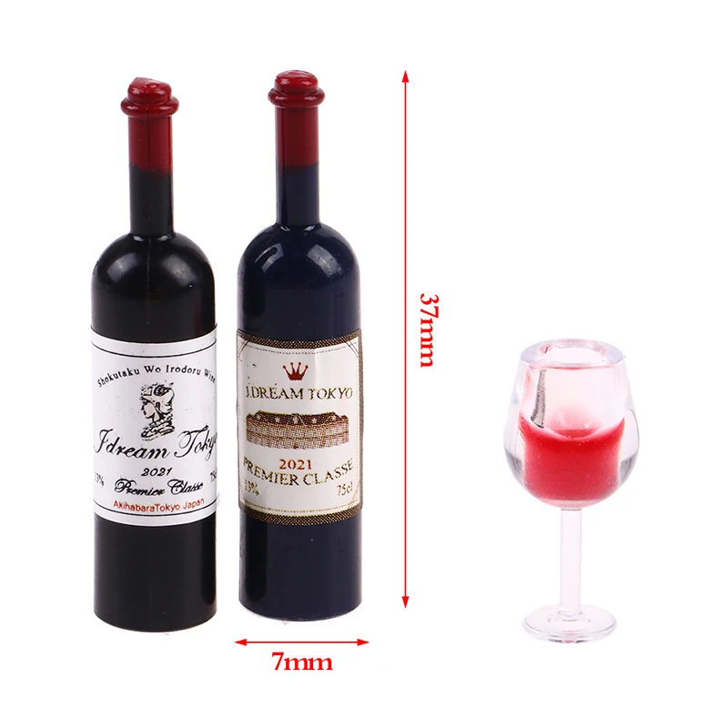 Set of 5 Miniature Dollhouse Resin Wine Bottle and Glass Set