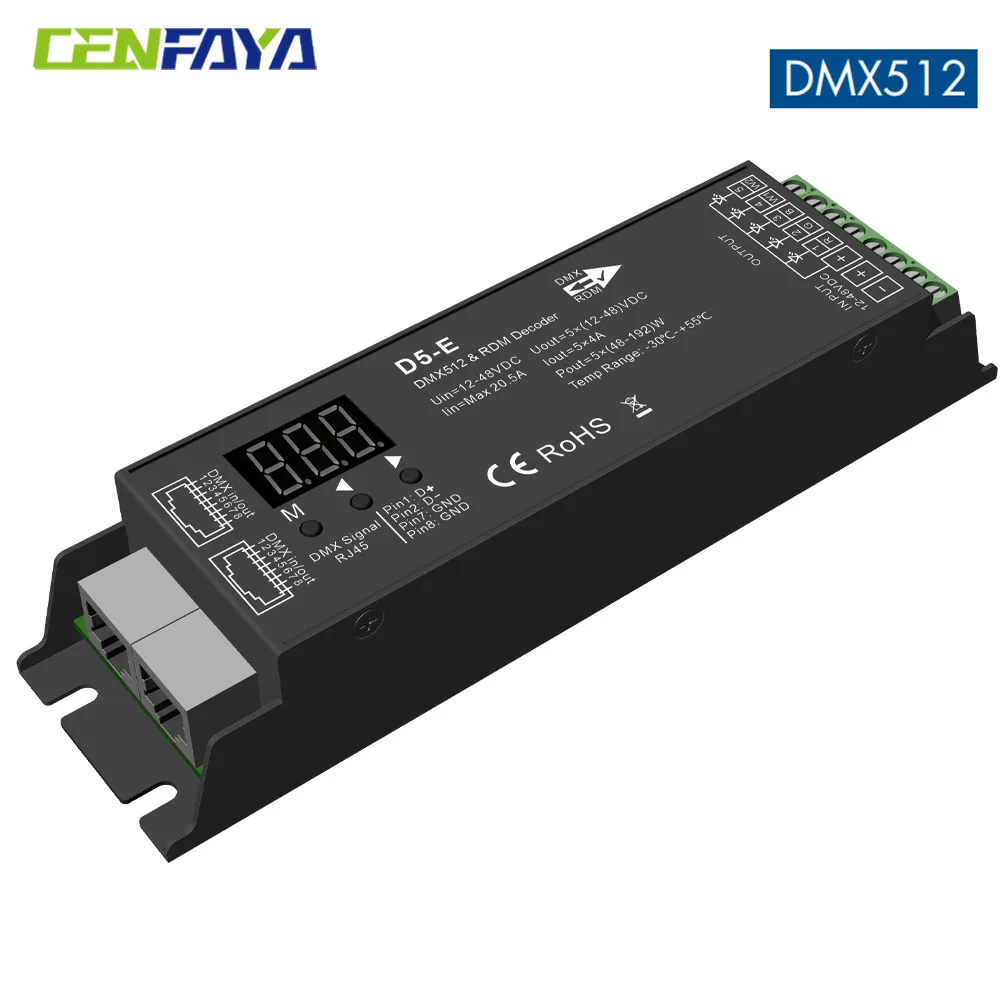 5 Channel DMX Decoder with RDM Digital Display DMX512 Dimmer Driver PWM ...