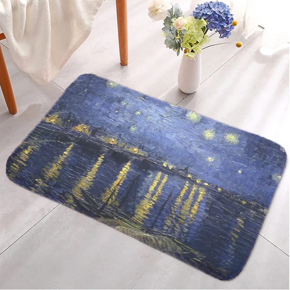 

Welcome Mat Van Gogh Oil Painting Entrance Doormat Bathroom Bedroom Living Room Anti-Slip Carpet Retro Starry Night Indoor Rug